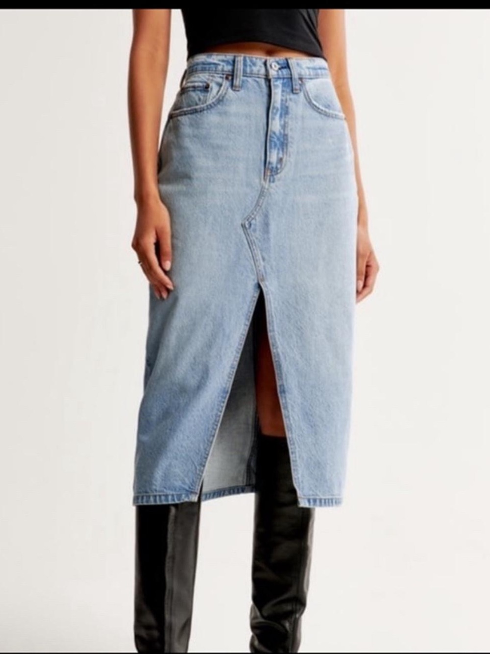 Abercrombie & Fitch Denim Midi Skirt Light‎ Wash